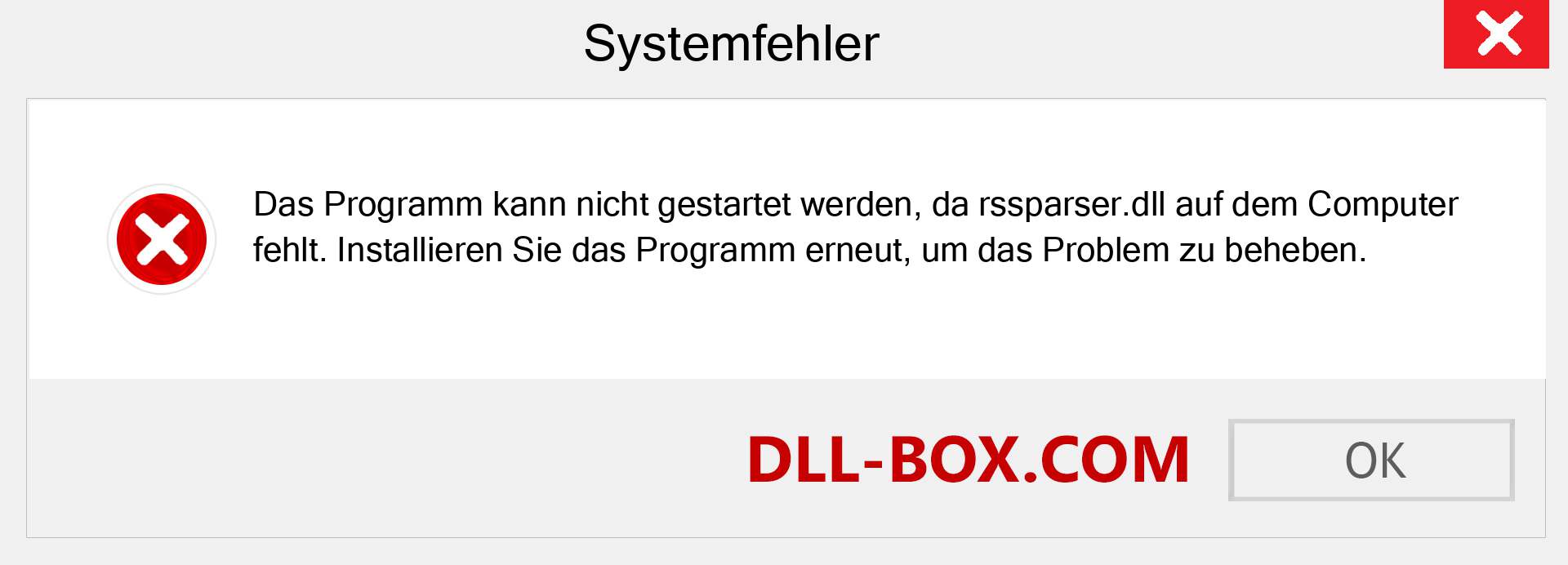 rssparser.dll-Datei fehlt?. Download für Windows 7, 8, 10 - Fix rssparser dll Missing Error unter Windows, Fotos, Bildern