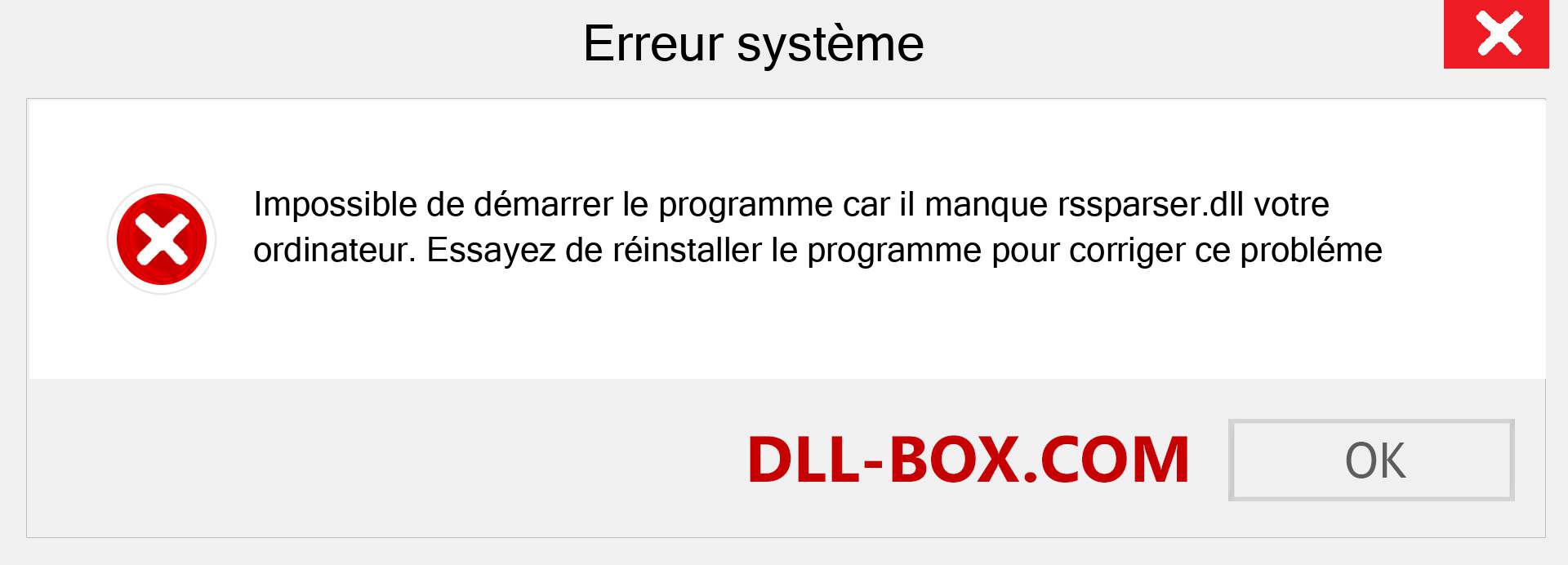 Le fichier rssparser.dll est manquant ?. Télécharger pour Windows 7, 8, 10 - Correction de l'erreur manquante rssparser dll sur Windows, photos, images